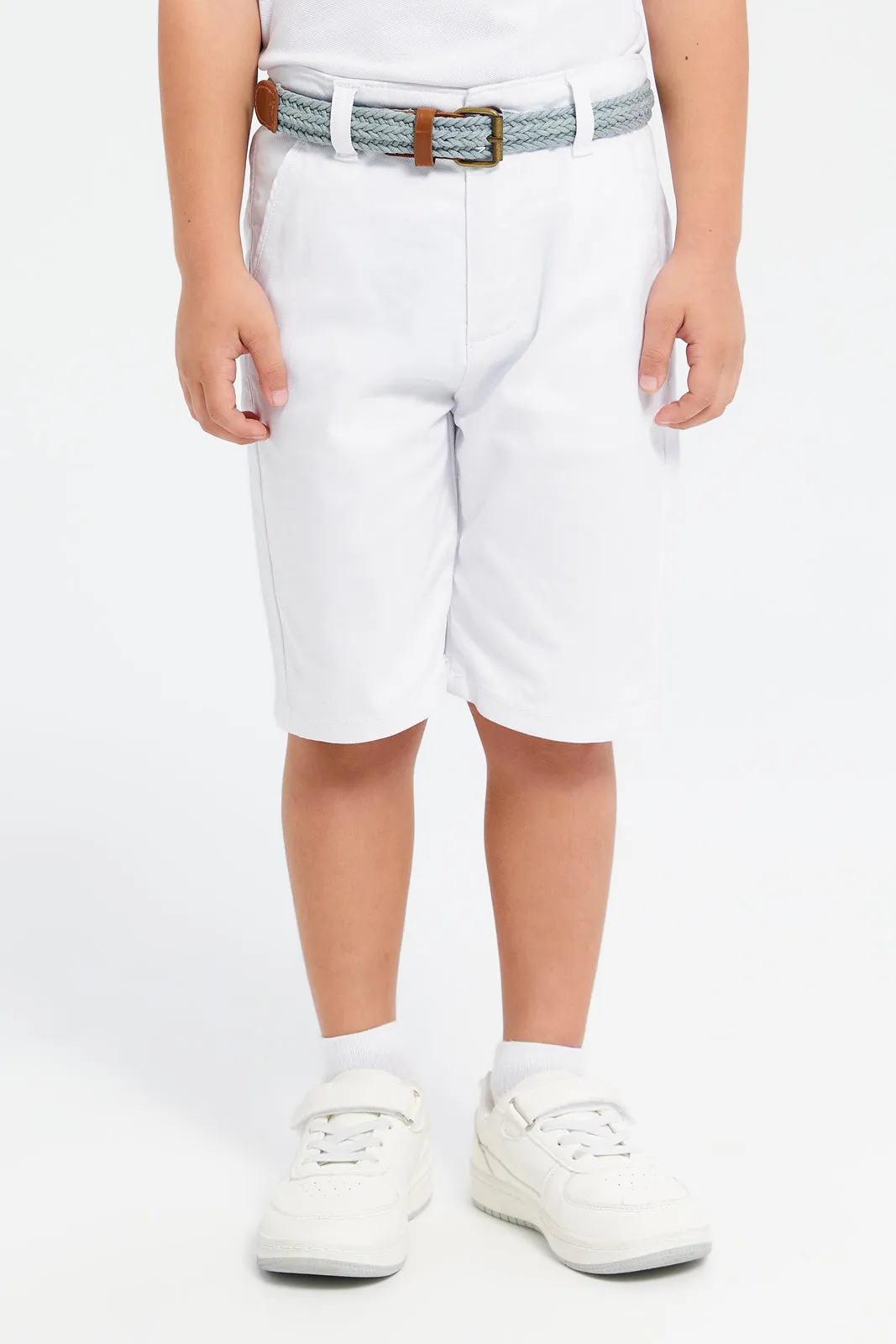 Boys White Belted Shorts