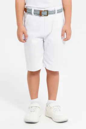 Boys White Belted Shorts