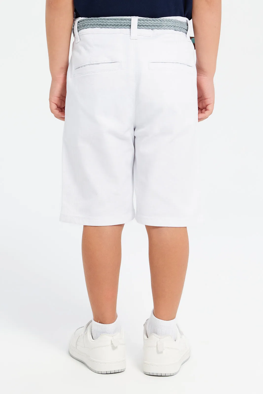 Boys White Belted Shorts