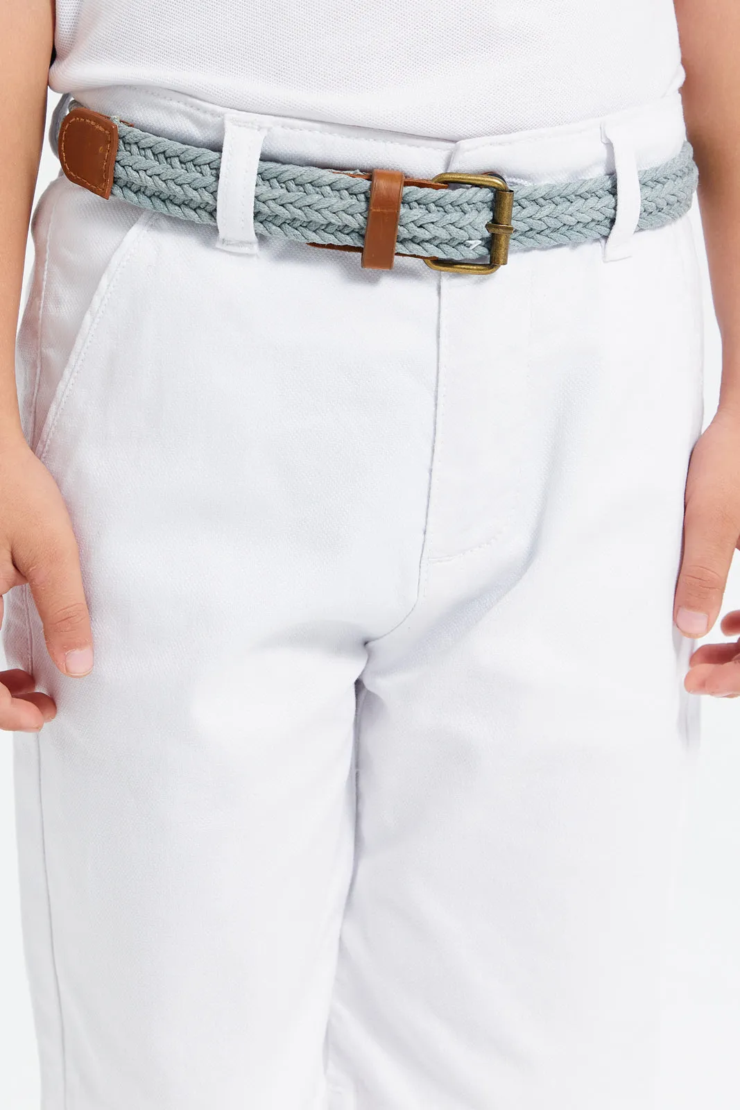 Boys White Belted Shorts