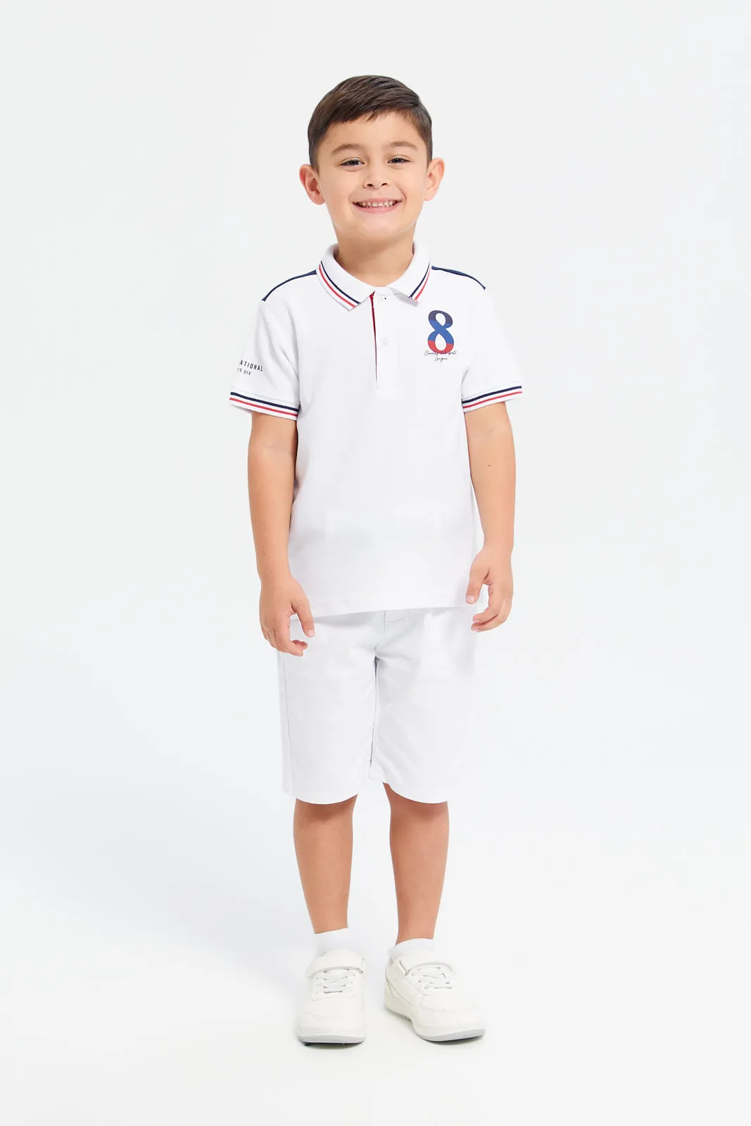 Boys White Belted Shorts