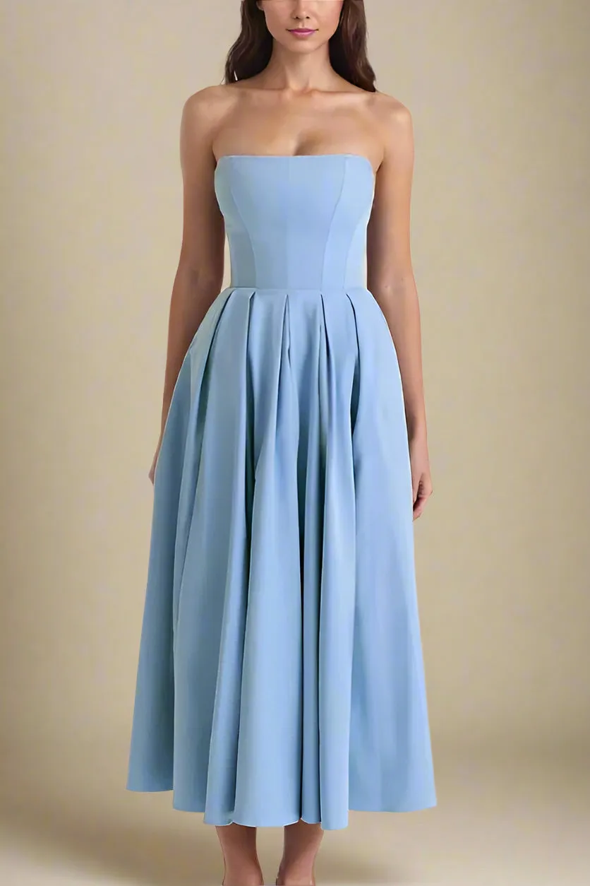 Capri Bodycon Strapless Midi Dress - Sky Blue