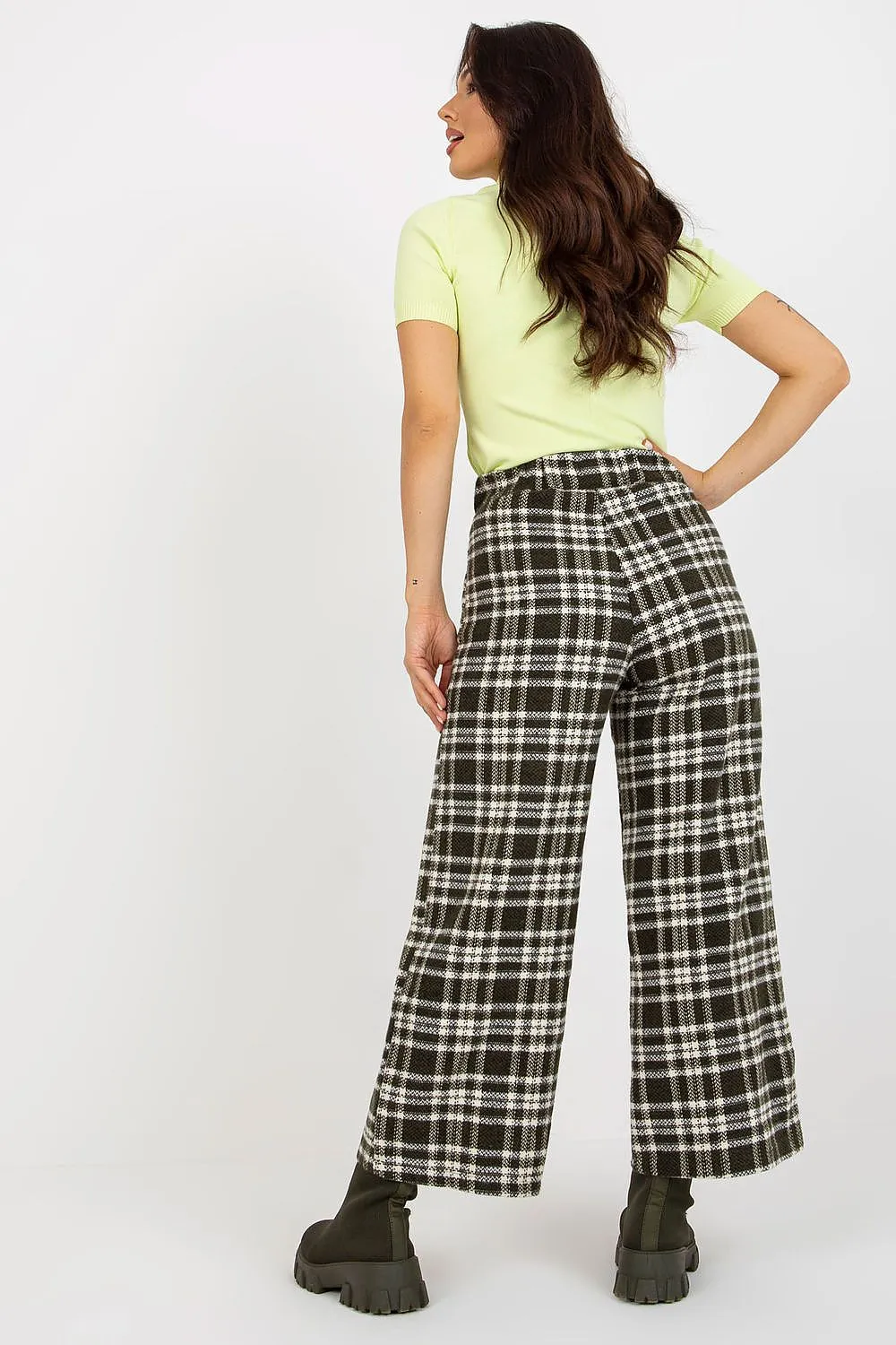 Chic Checkered Wool Pants for Women with Practical Side Pockets