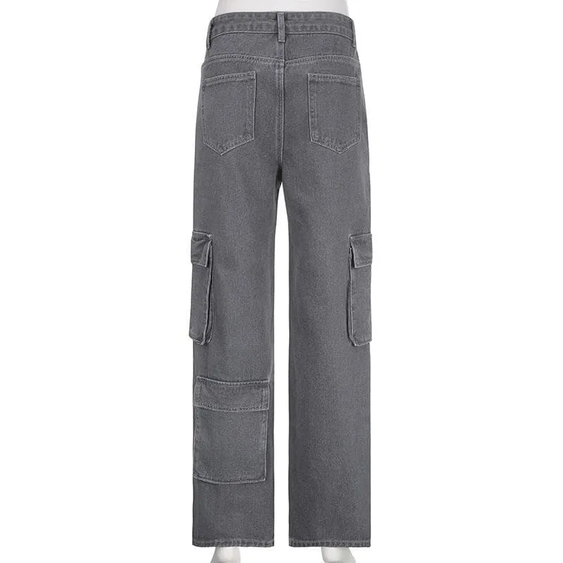 Contrast denim star pattern zip-up pocket jeans