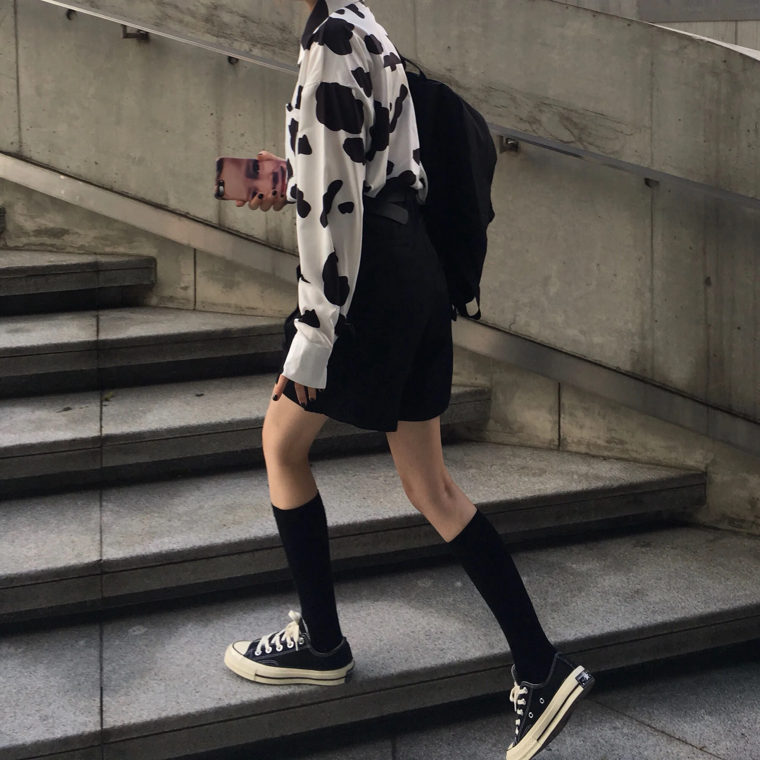 Cow Print Shirt   Black Shorts KF30372