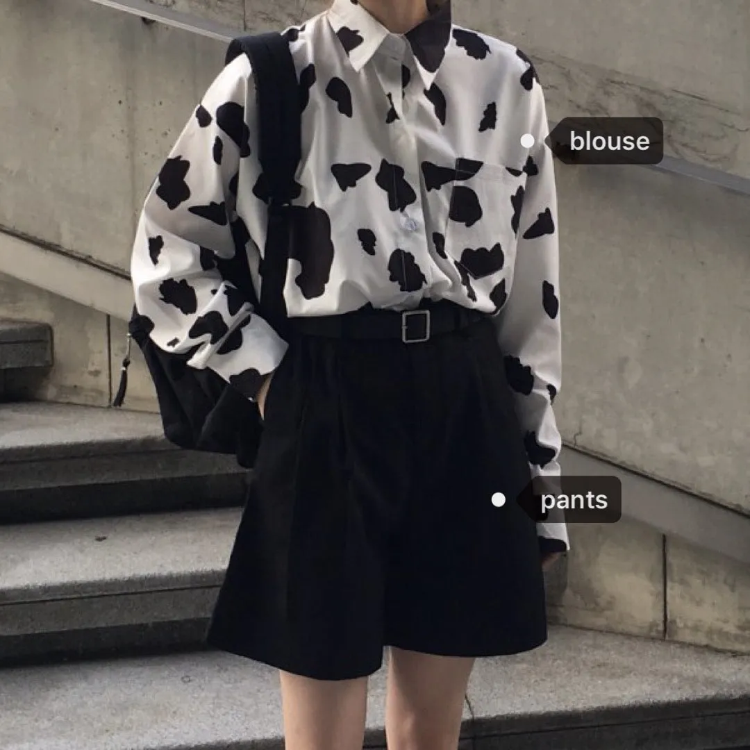 Cow Print Shirt   Black Shorts KF30372