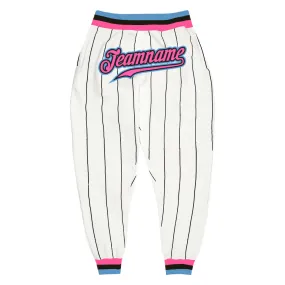 Custom White Black Pinstripe Pink-Light Blue Sports Pants
