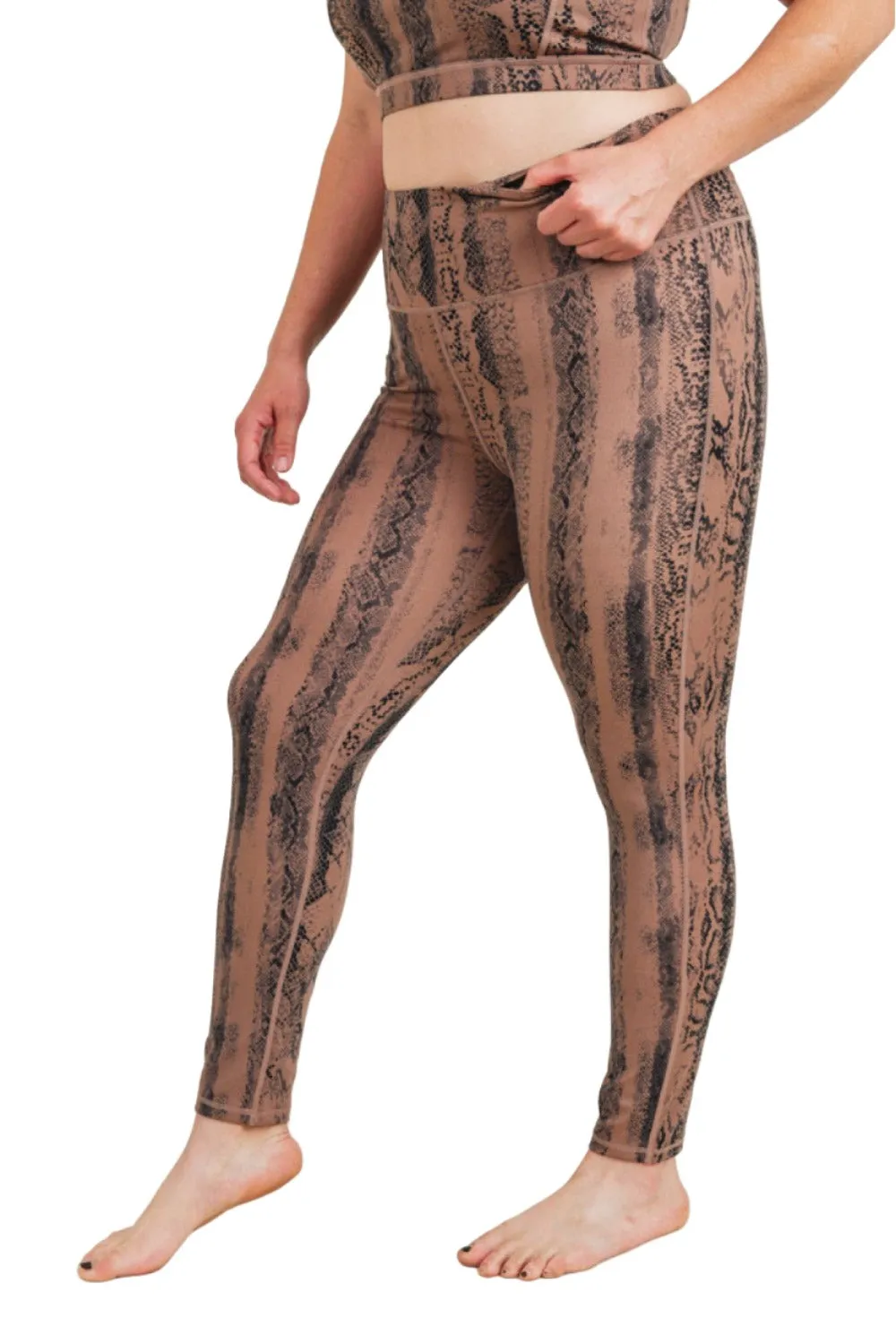 Dark Pink Serpentine Snake Print Highwaist Leggings APH3087 and Plus