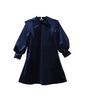 dress velvet wrap look shoulder detail - dark sapphire blue