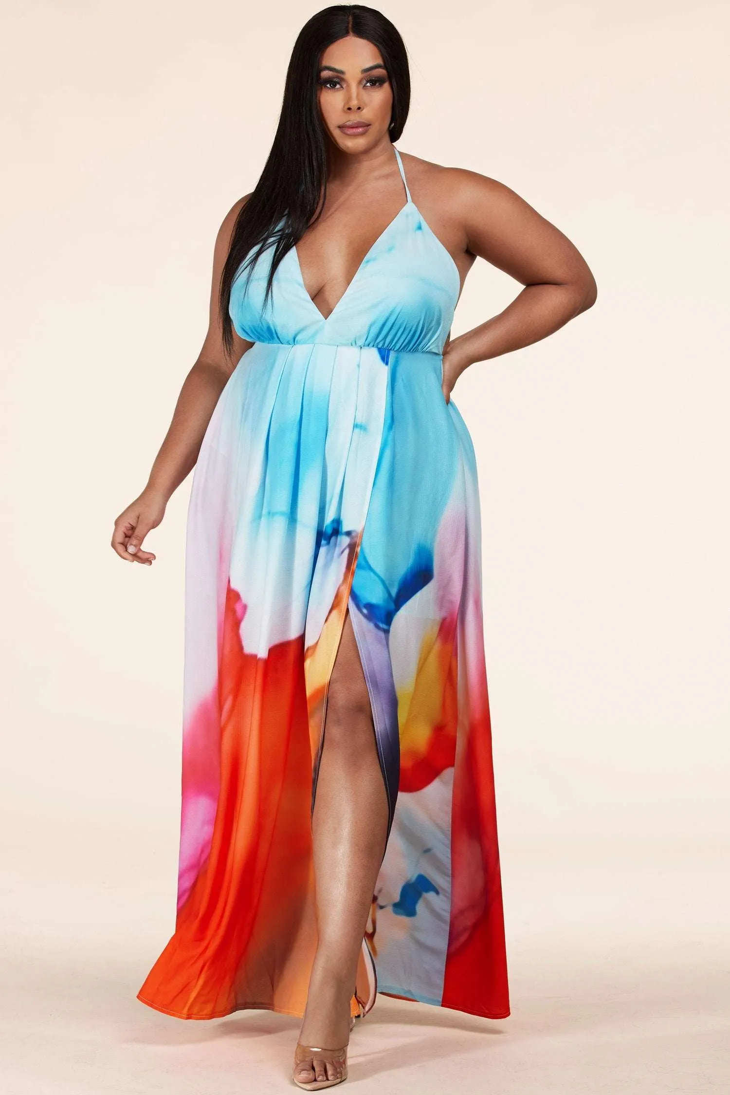 Fasheabe Watercolor Print Wrap Plus Maxi Dress