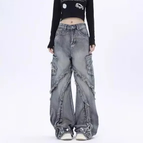 Fashionkova grunge outfits Distressed Heavy Damaged Frayed Edge Stitching Design Zipper Skinny Jeans Women Autumn and Winter Washed Retro Trousers