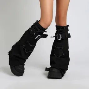 Fashionkova grunge outfits Leg Cover Black Star Socks All-Match Denim Leg Cover Micro Horn Lace-up All-Match Mid-Calf Length Socks Leg Cover