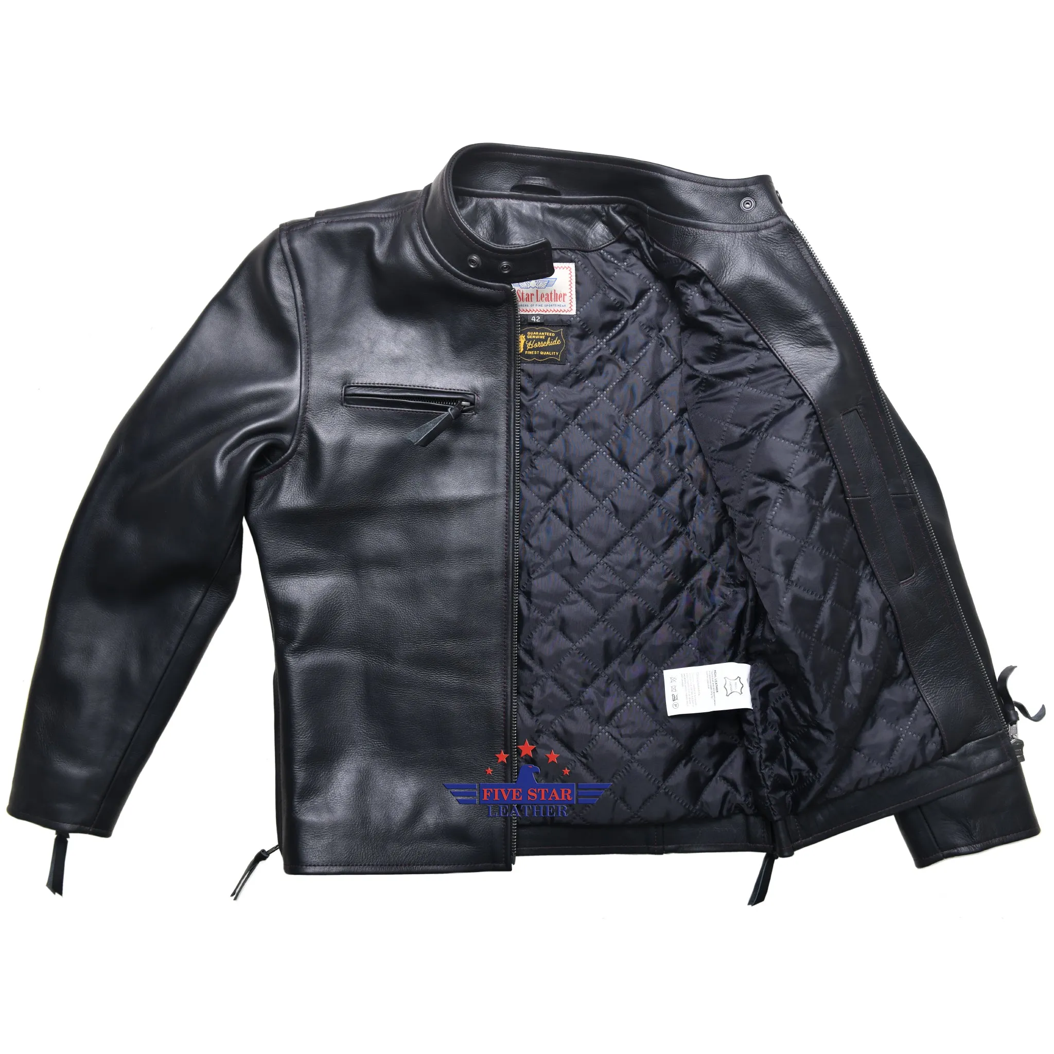 Fivestar Leather Men's Custom Vintage Cafe Racer Black Horsehide Road Master Jacket