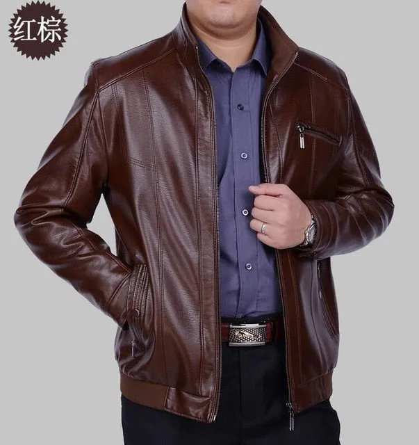 Free shipping Hot Men's Brand New high-grade Sheep skin band collar motorcycle Genuine leather jacket