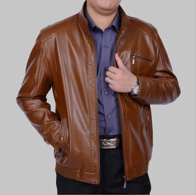 Free shipping Hot Men's Brand New high-grade Sheep skin band collar motorcycle Genuine leather jacket