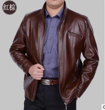 Free shipping Hot Men's Brand New high-grade Sheep skin band collar motorcycle Genuine leather jacket