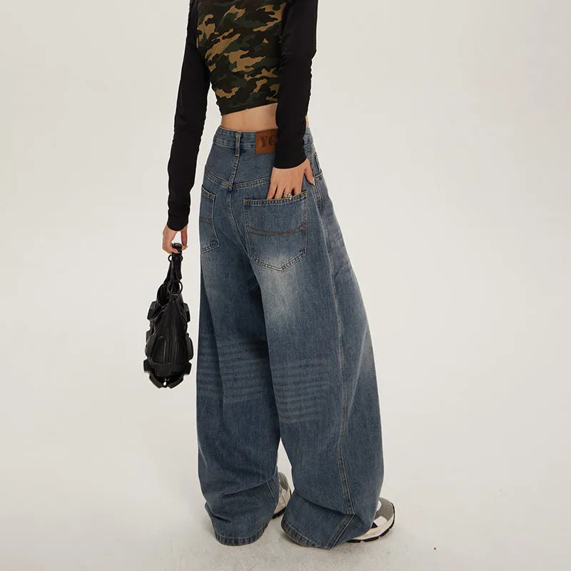 Girlary grunge outfits American-Style Retro Loose Wide-Leg Jeans Women's Spring and Autumn Lazy Style High Waist Slimming Versatile Loose Mop Pants