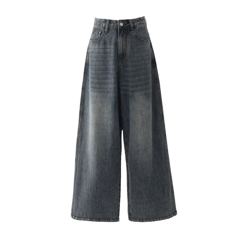 Girlary grunge outfits American-Style Retro Loose Wide-Leg Jeans Women's Spring and Autumn Lazy Style High Waist Slimming Versatile Loose Mop Pants