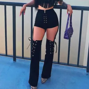 Gothic Casual Long Lace Up Trousers