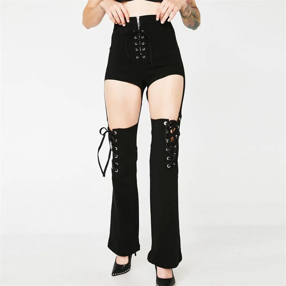 Gothic Casual Long Lace Up Trousers