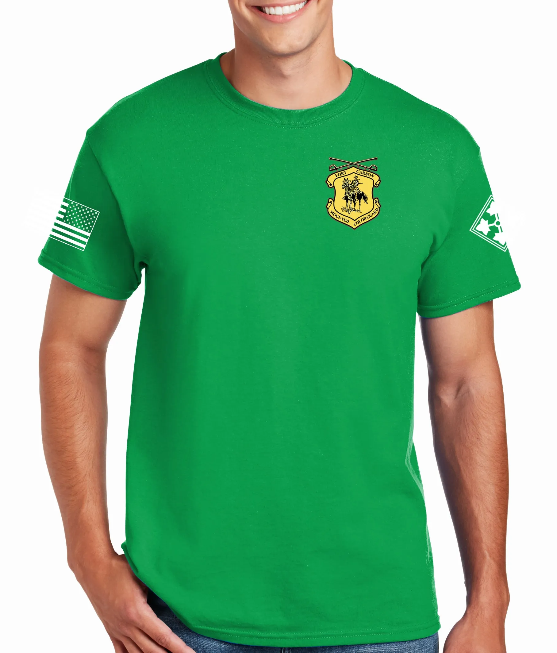 Green 50-50 Blend Black Unisex PT Short Sleeve Shirt. Approved for PT