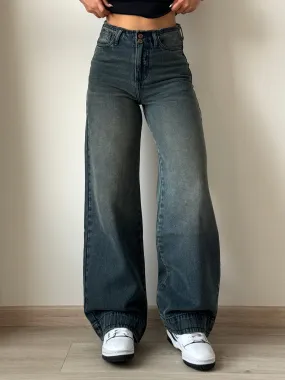 Grunge Edge Double Button High-Waisted Denim