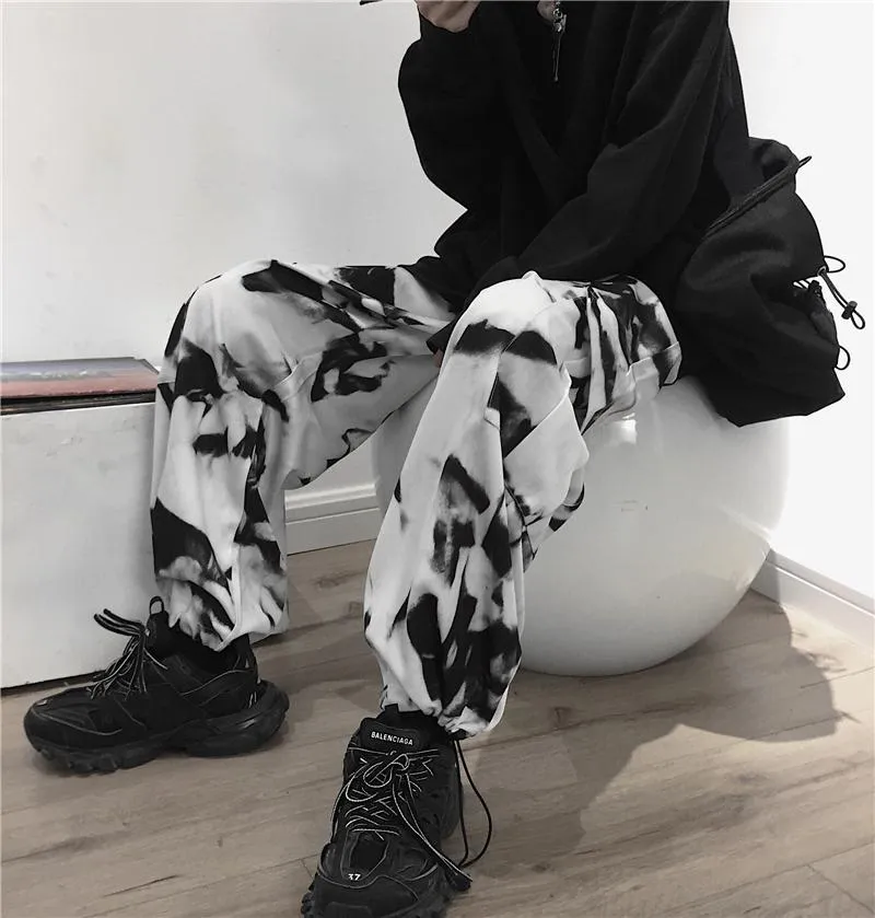 Grunge Tie Dye Pattern Oversized Pants With Pockets