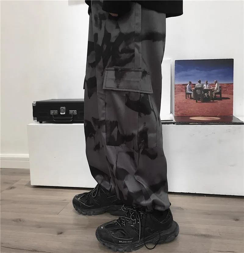 Grunge Tie Dye Pattern Oversized Pants With Pockets