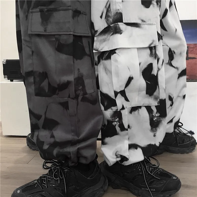 Grunge Tie Dye Pattern Oversized Pants With Pockets