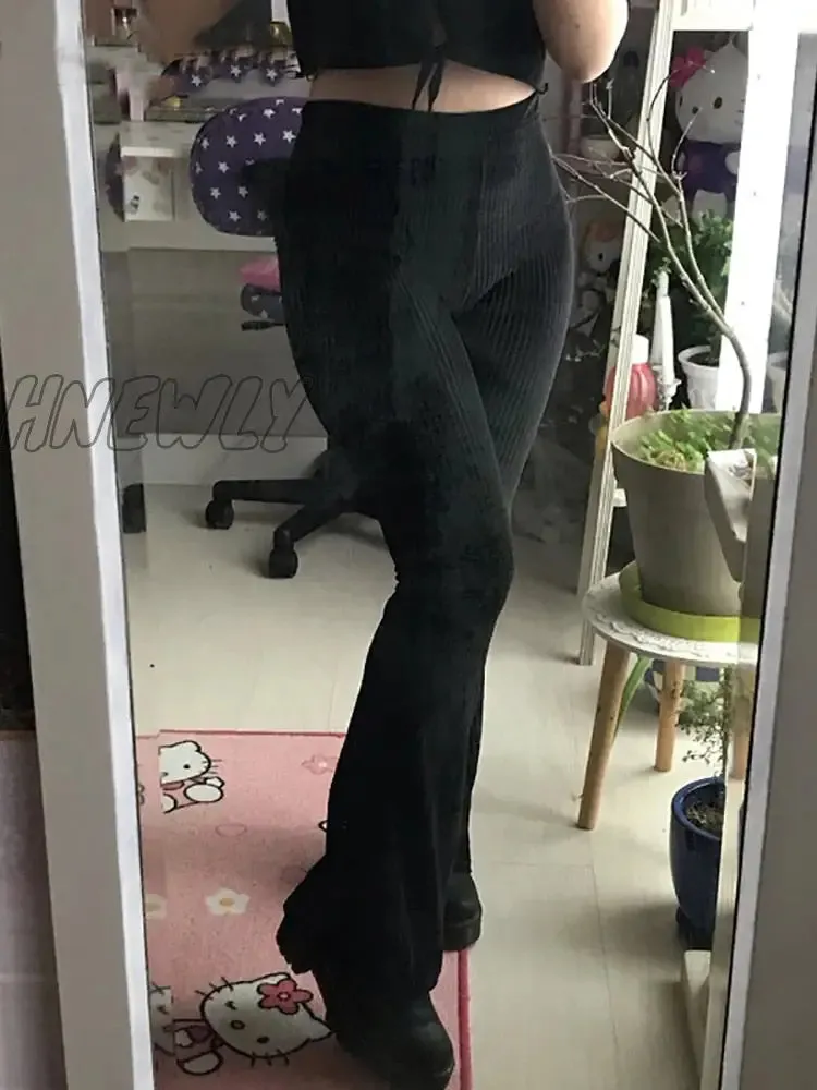 Hnewly Goth Dark Vintage Streetwear Women Pants Flare Harajuku egirl Aesthetic Emo Grunge Female Trousers Y2k Spring Gothic Alt Clothes