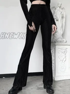 Hnewly Goth Dark Vintage Streetwear Women Pants Flare Harajuku egirl Aesthetic Emo Grunge Female Trousers Y2k Spring Gothic Alt Clothes