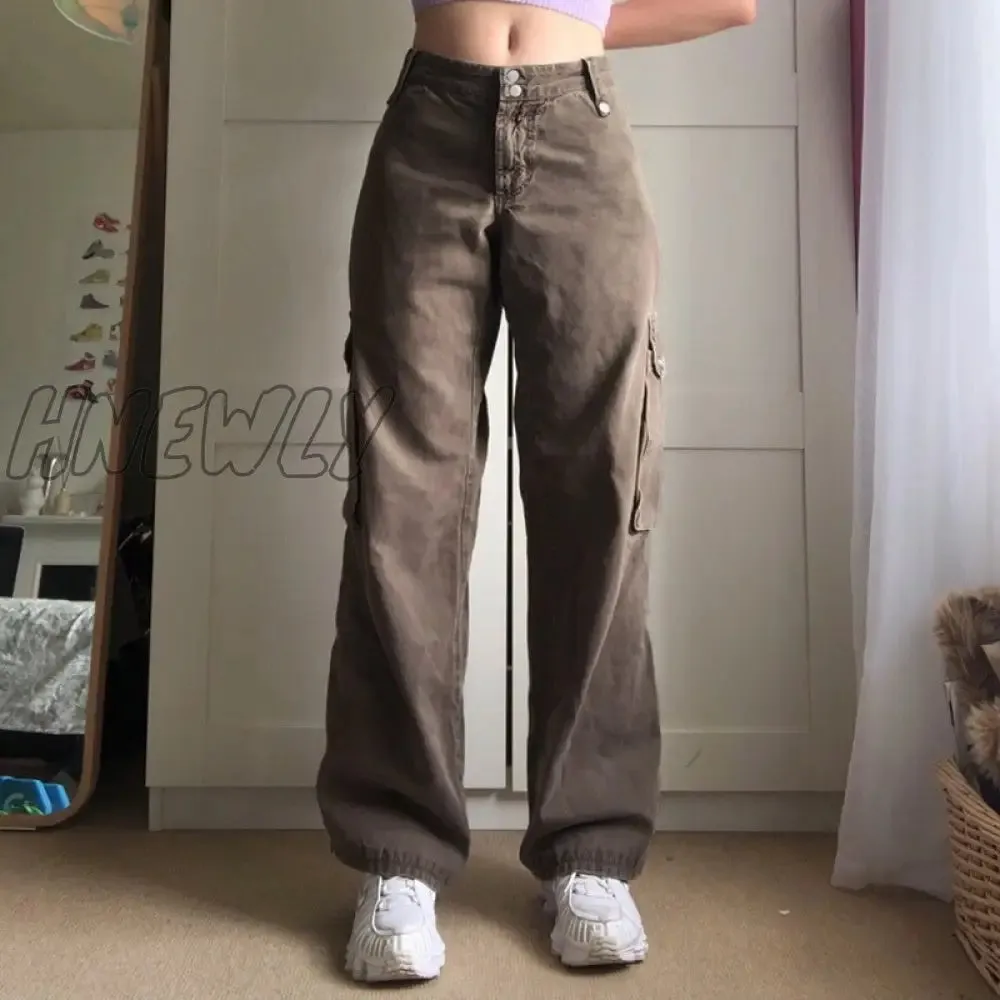 Hnewly Pants Women Casual Hippie Denim Trousers Khaki Solid Baggy Low Waist Mom Jeans Women Vintage Y2k 90s Grunge Streetwear