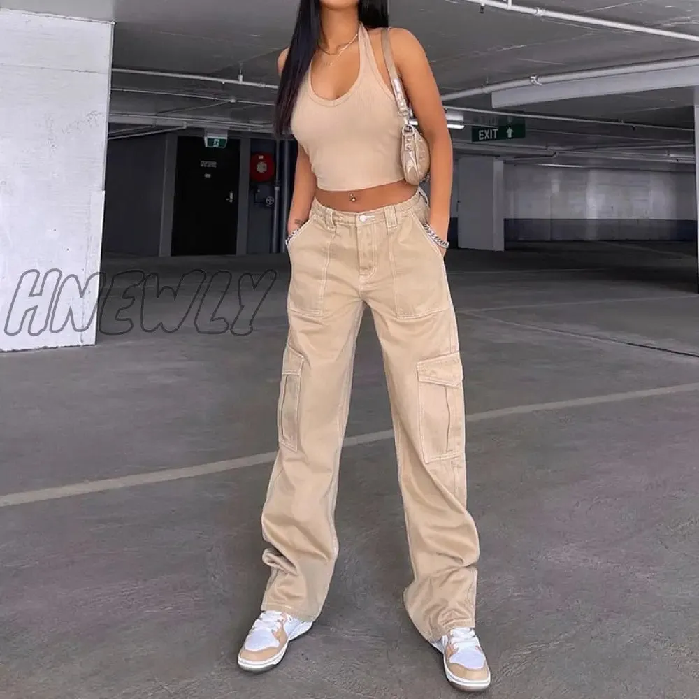 Hnewly Pants Women Casual Hippie Denim Trousers Khaki Solid Baggy Low Waist Mom Jeans Women Vintage Y2k 90s Grunge Streetwear