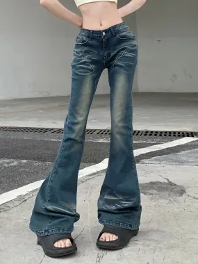 Hnewly Vintage Flare Jeans Low Rise Women Sexy Fashion Washed Jean Pants cyber Y2K Grunge Fairycore Denim Trousers Korean