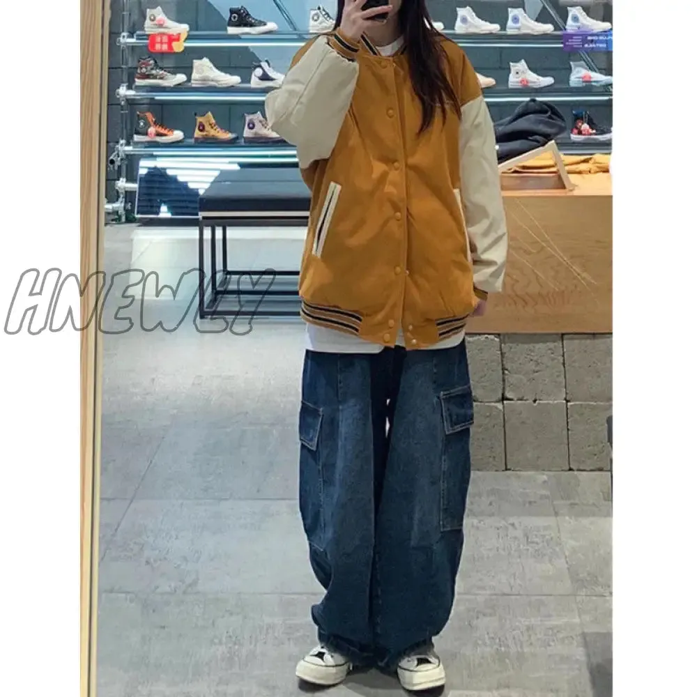 Hnewly Women Vintage Y2K Streetwear Baggy Cargo Jeans High Waisted Straight Wide Leg Pants Denim Trousers Fairy Grunge Alt Clothes
