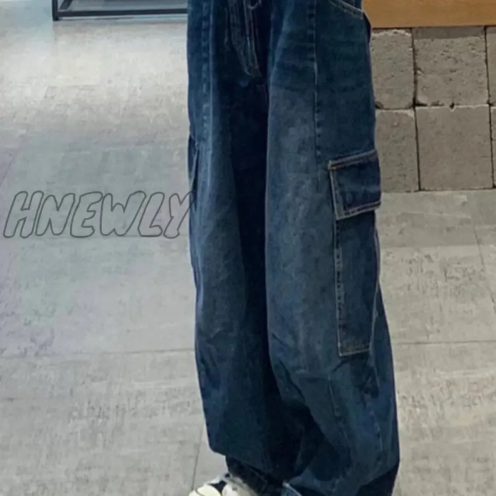Hnewly Women Vintage Y2K Streetwear Baggy Cargo Jeans High Waisted Straight Wide Leg Pants Denim Trousers Fairy Grunge Alt Clothes