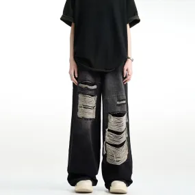 Jinquedai grunge outfits INS Trendy Niche Ripped Jeans Men's Hip Hop Retro Fried Street Loose Wide Leg Casual Trousers