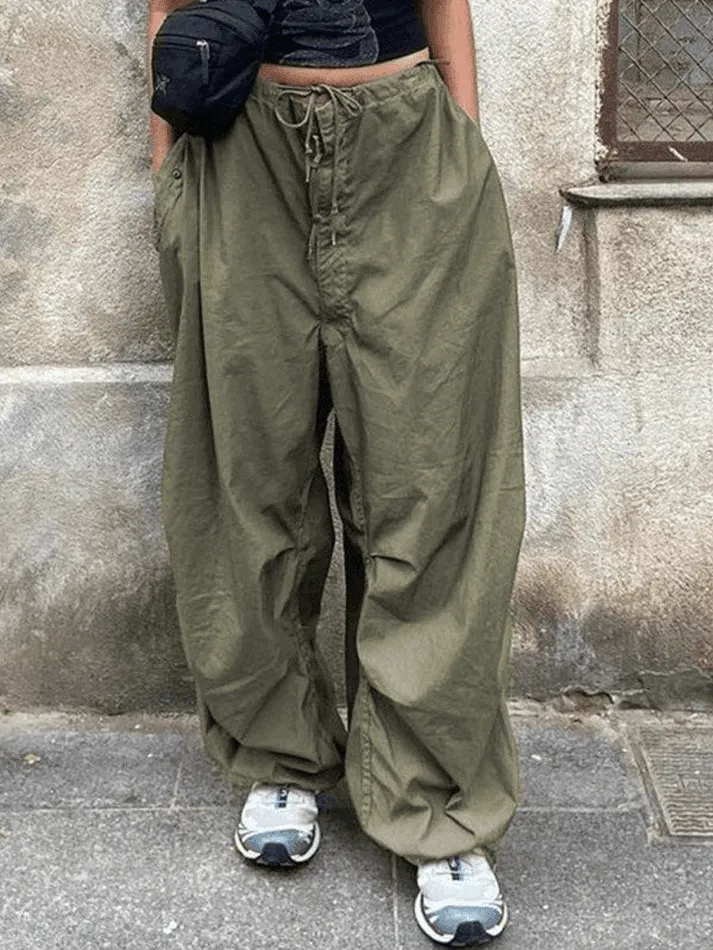 LANFUBEISI - Size Friendly Low Waist Parachute Cargo Pants