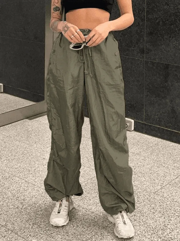 LANFUBEISI - Size Friendly Low Waist Parachute Cargo Pants