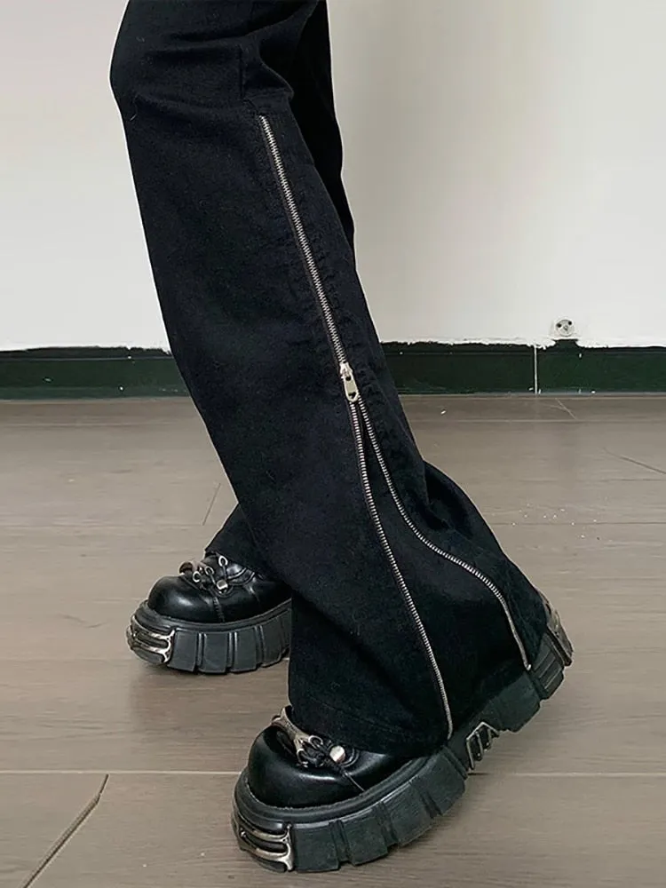 LANFUBEISI Techwear Mall Gothic Streetwear Zipper Pants Grunge Style Harajuku High Waist Flare Trousers Y2k Women Fashion Clothes