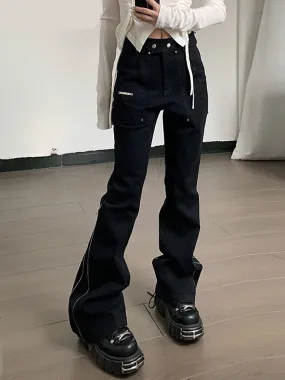 LANFUBEISI Techwear Mall Gothic Streetwear Zipper Pants Grunge Style Harajuku High Waist Flare Trousers Y2k Women Fashion Clothes