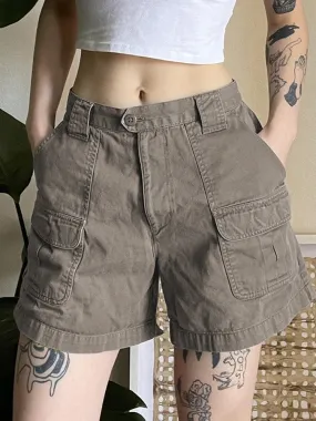 LANFUBEISI Y2K Summer Women Vintage Streetwear Korean Knee Length Wide Leg Baggy Cargo Pockets Low Waist Sporty Grunge Shorts Pants Women