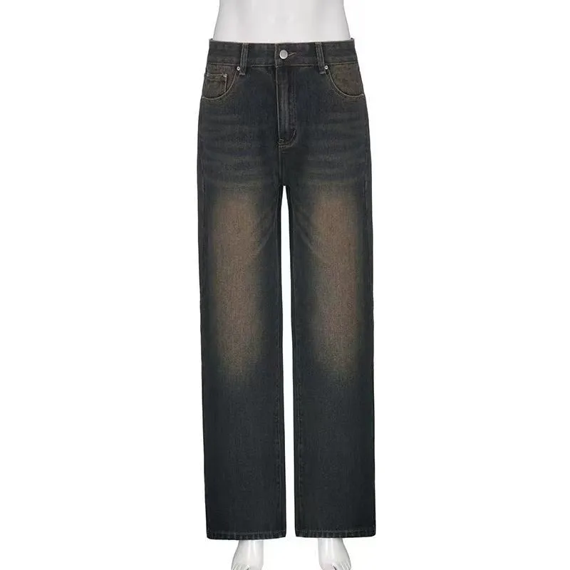 LANFUBEISI Y2K Women Korean Vintage Streetwear Baggy Jeans High Waisted Straight Wide Leg Pants Denim Trousers Fairy Grunge Alt Clothes