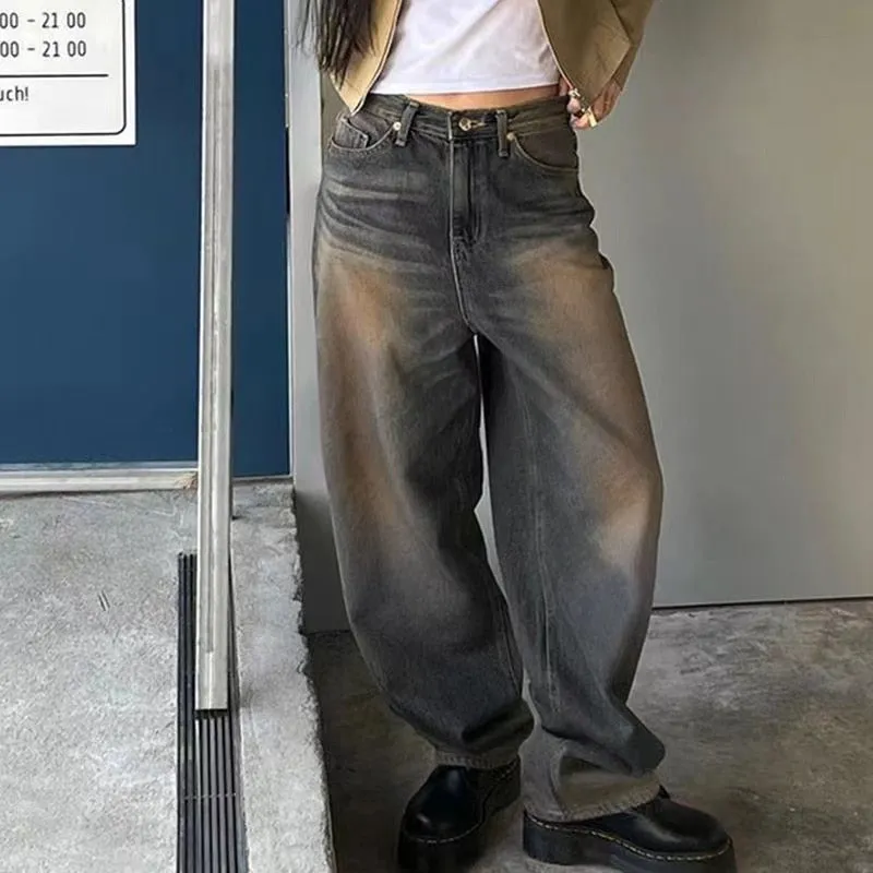 LANFUBEISI Y2K Women Korean Vintage Streetwear Baggy Jeans High Waisted Straight Wide Leg Pants Denim Trousers Fairy Grunge Alt Clothes