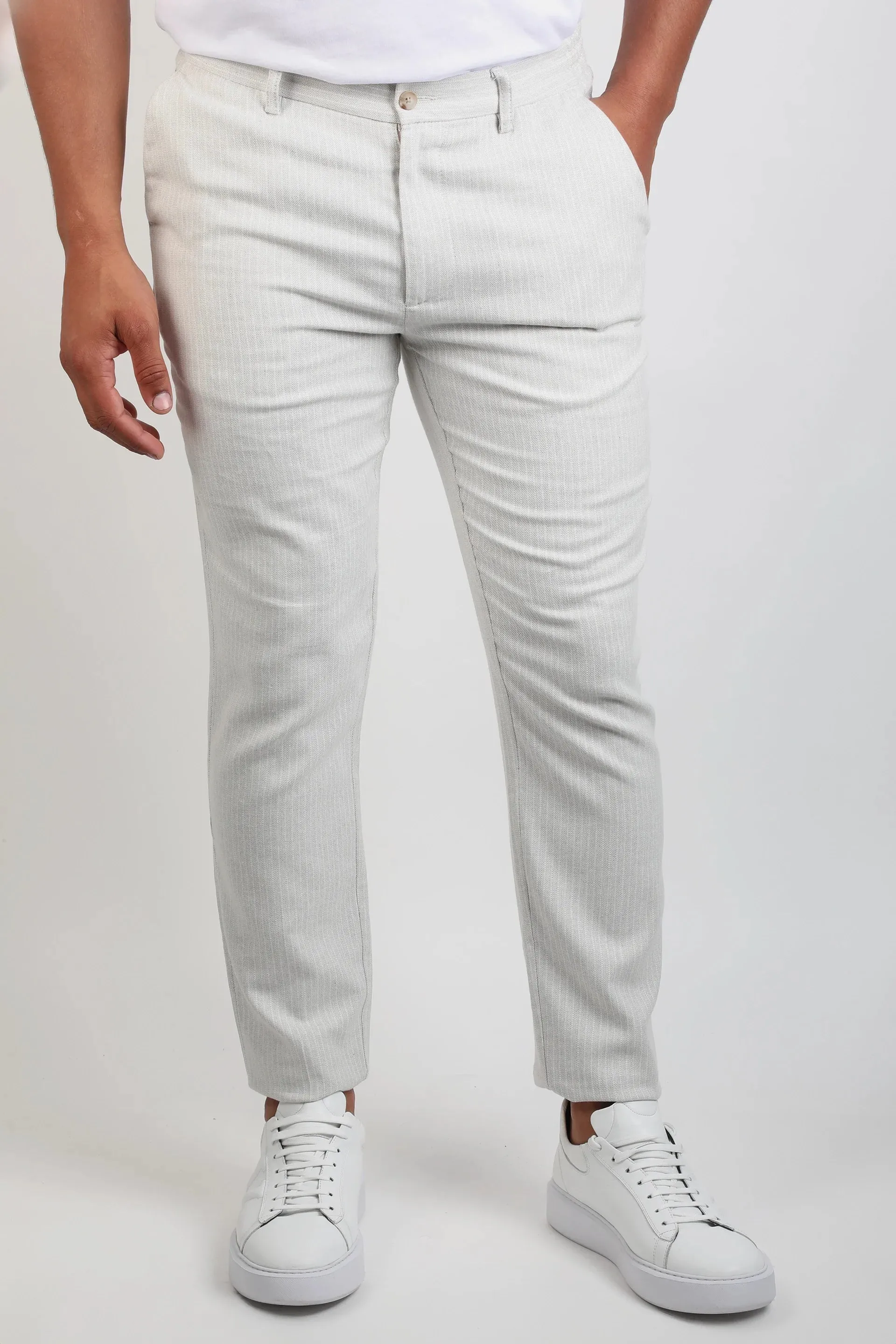 Light Grey Chino Jogger With Tie Waist