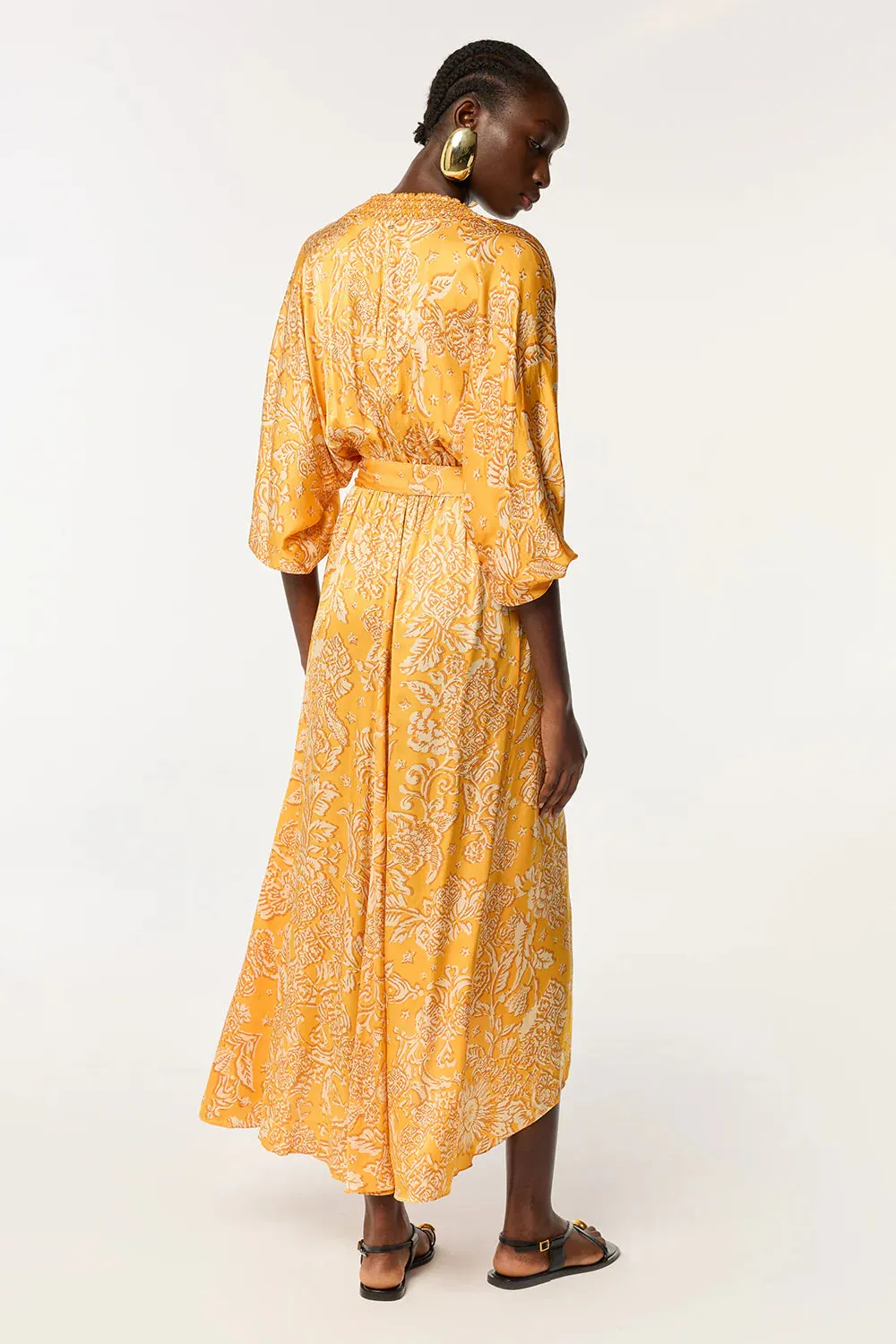 Long Dress Celie - Yellow Oriental Foulard