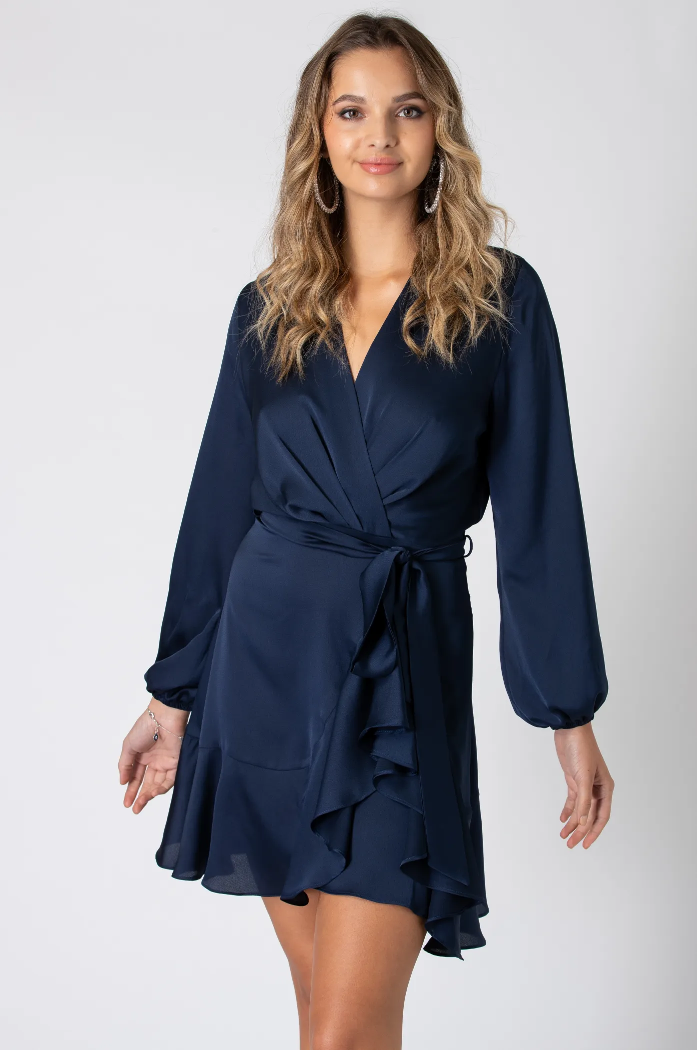 Long Sleeve Wrap Front Dress by Urban Touch