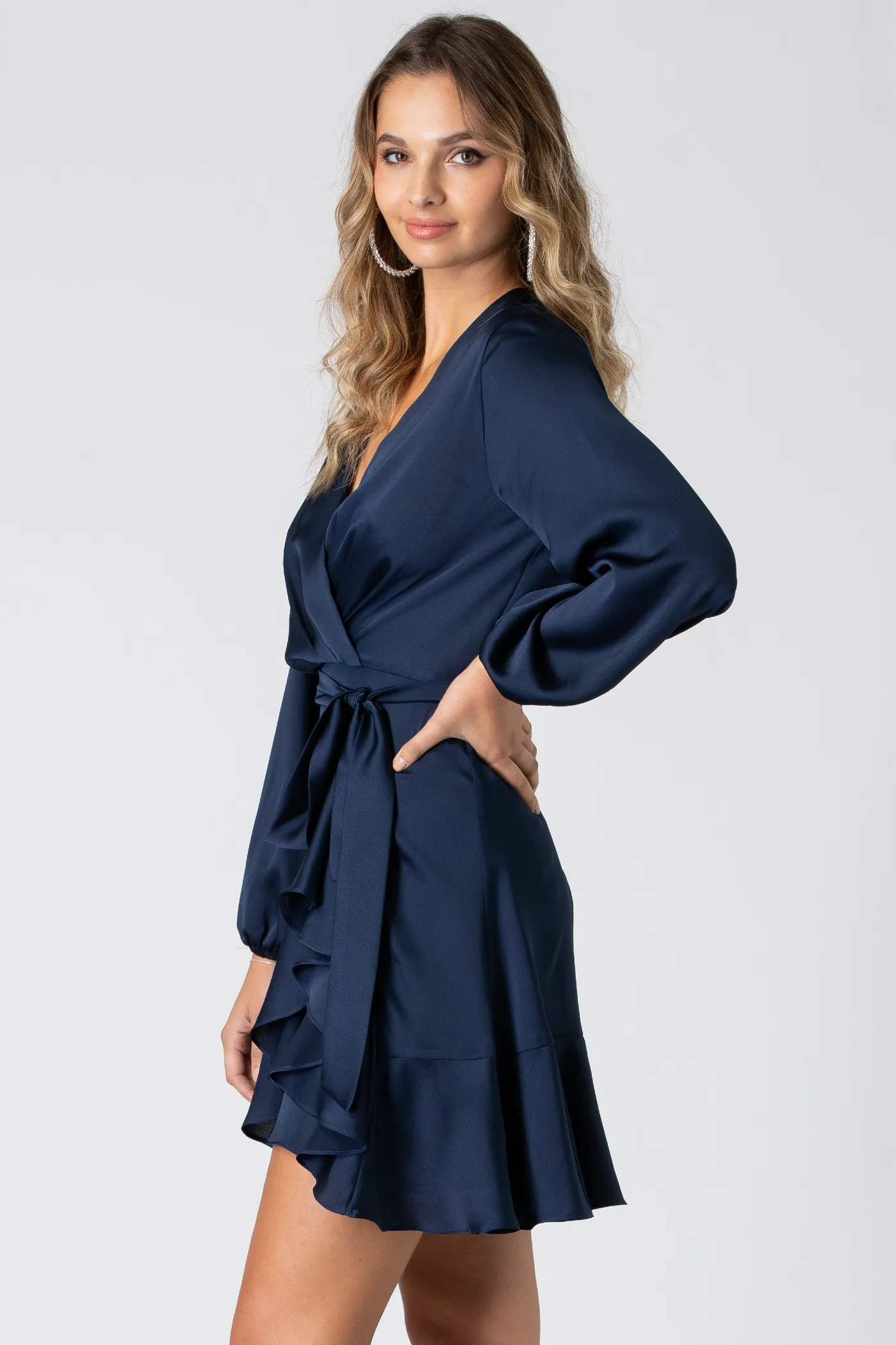 Long Sleeve Wrap Front Dress by Urban Touch