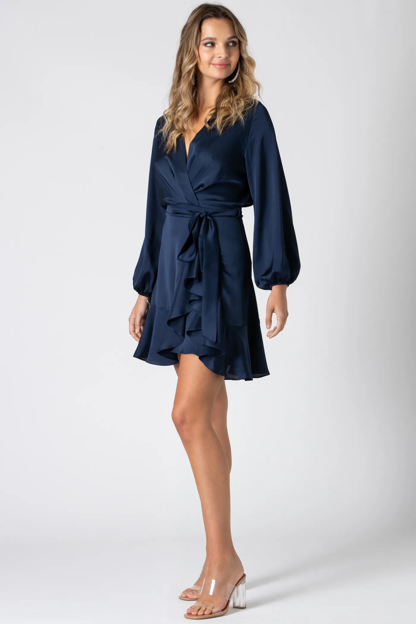 Long Sleeve Wrap Front Dress by Urban Touch