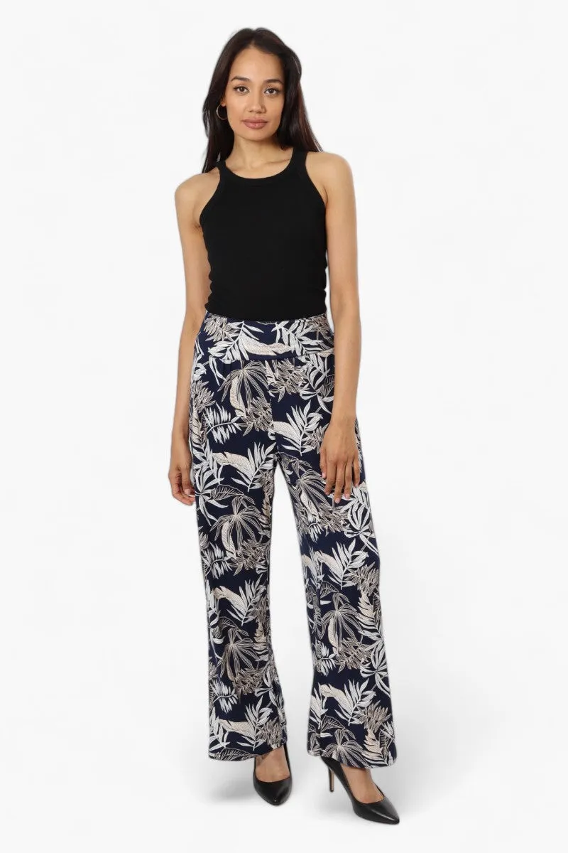 Majora Patterned High Waist Palazo Pants - Navy